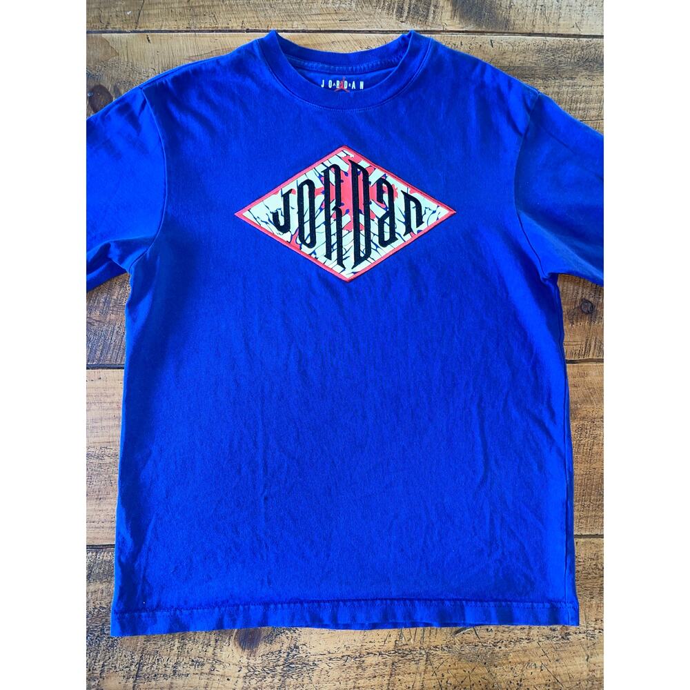 Mens Nike Air Jordan Embroidered Diamond‎ Logo Blue Short Sleeve Tee Size Small